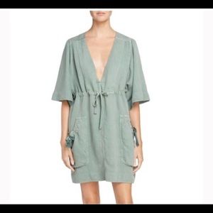 NWOT Isabel Marant Etoile Wendel Tie Detail Linen-blend Utility Mini Dress